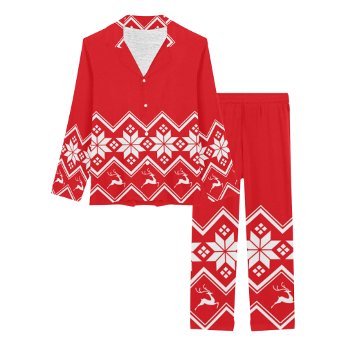 Christmas Reindeer Snowflake Red Women's Long Pajama Set