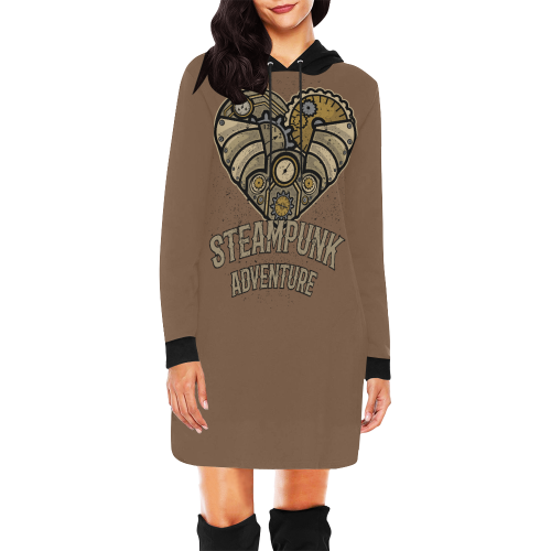 Retro Futurism - Love Heart Steampunk Adventure 1 All Over Print Hoodie Mini Dress (Model H27)