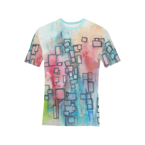 Colorful Falling Squares Men's All Over Print T-Shirt (Solid Color Neck) (Model T63)