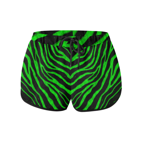 Ripped SpaceTime Stripes - Green Women's All Over Print Relaxed Shorts (Model L19)