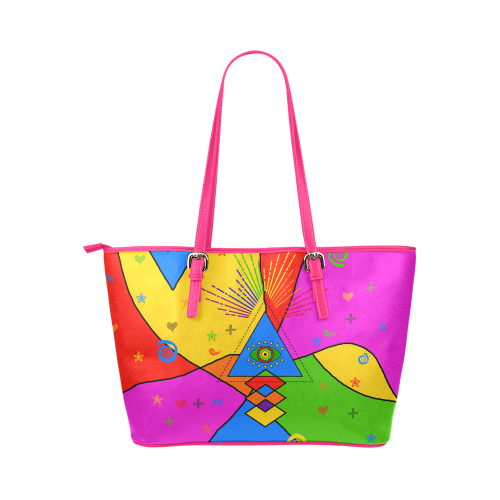 All Seeing Eye Popart Leather Tote Bag/Large (Model 1651)