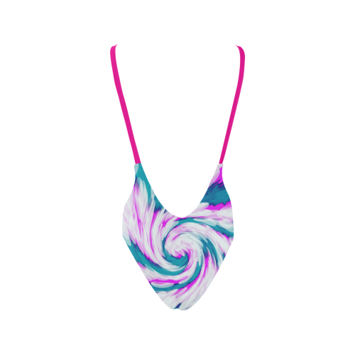 Turquoise Pink Tie Dye Swirl Abstract Sexy Low Back One-Piece Swimsuit (Model S09)