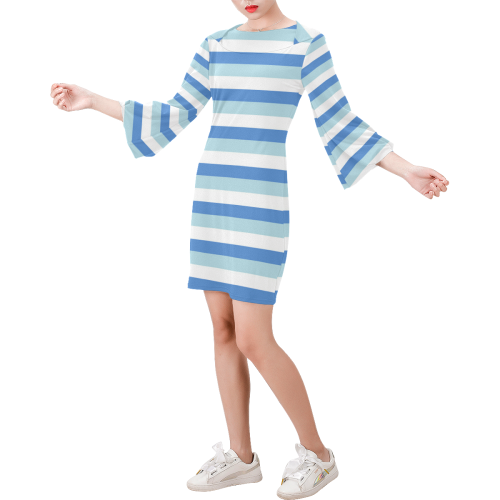 Blue Stripes Bell Sleeve Dress (Model D52)