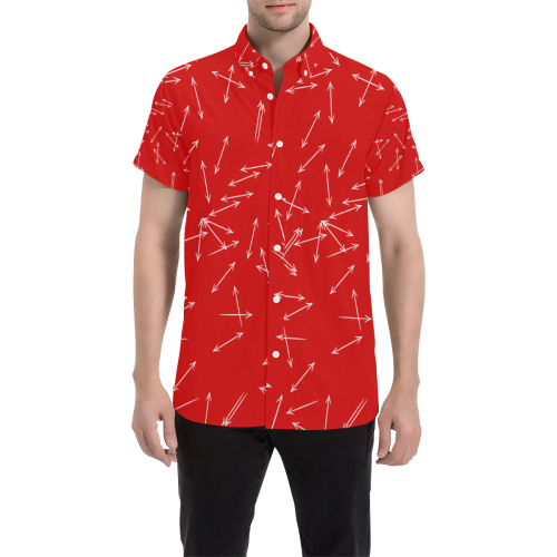 Arrows Every Direction White on Red Men's All Over Print Short Sleeve Shirt (Model T53)