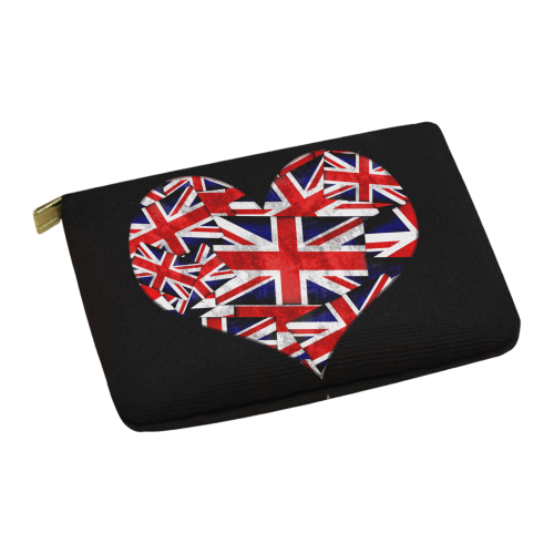 Union Jack British UK Flag Heart Black Carry-All Pouch 12.5''x8.5''