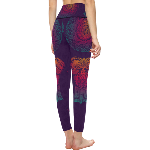 Colorful Elephant Mandala Women's All Over Print High-Waisted Leggings (Model L36)