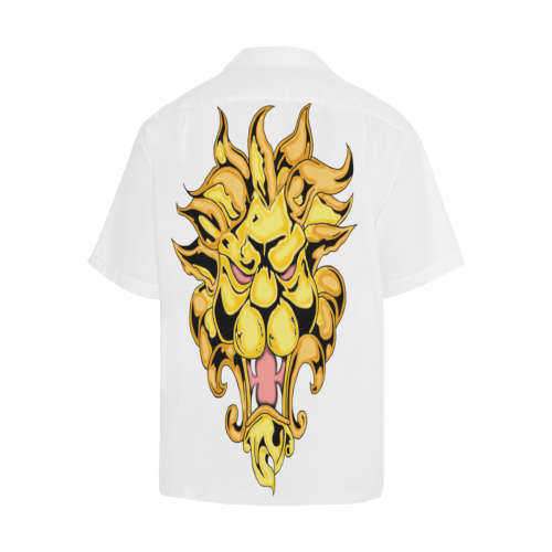 Gold Metallic Lion White Hawaiian Shirt (Model T58)