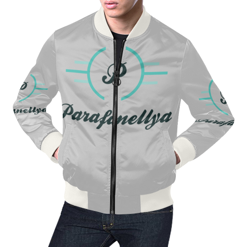 Parafanellya Grey & Aqua Men's Bomber 4.0 All Over Print Bomber Jacket for Men (Model H19)
