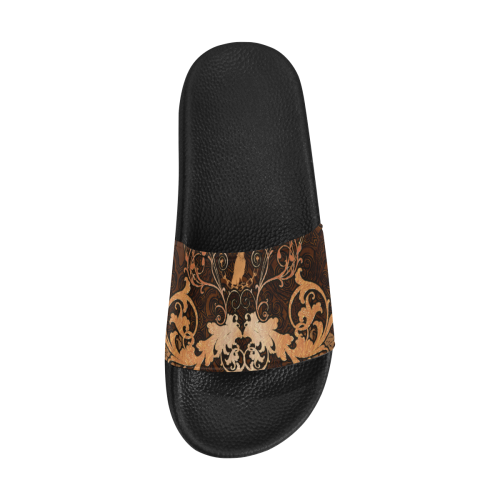 Floral design with crow Women's Slide Sandals (Model 057)