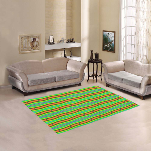 Bright Green Orange Stripes Pattern Abstract Area Rug 5'3''x4'