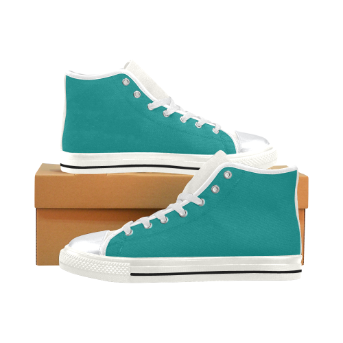 color dark cyan High Top Canvas Shoes for Kid (Model 017)