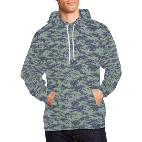 Jungle Tiger Stripe Green Camouflage All Over Print Hoodie for Men (USA Size) (Model H13)