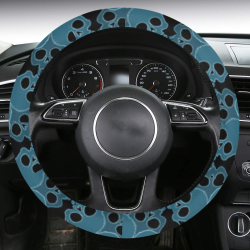 Blue Skulls Steering Wheel Cover with Anti-Slip Insert