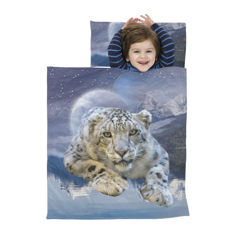 Snow Leopard and Moon Kids' Sleeping Bag
