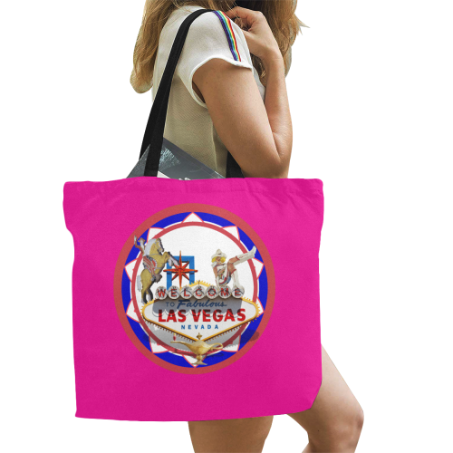 LasVegasIcons Poker Chip - Vegas Sign / Pink All Over Print Canvas Tote Bag/Large (Model 1699)