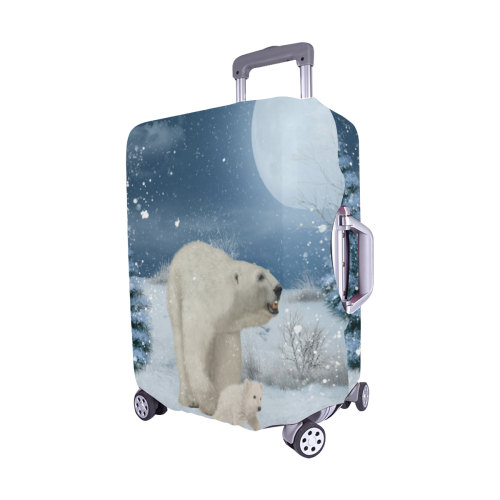 Polar bear mum with polar bear cub Luggage Cover/Medium 22"-25"
