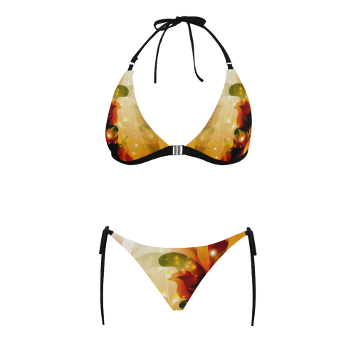 Awesome abstract flowers Buckle Front Halter Bikini Swimsuit (Model S08)
