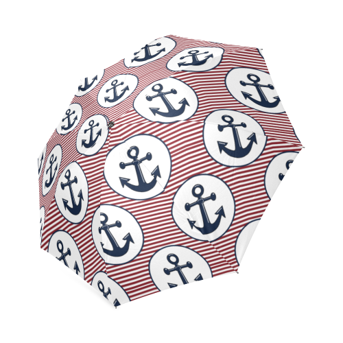 navy and red anchor nautical design Foldable Umbrella (Model U01)