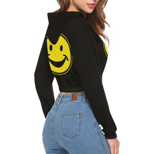 Funny yellow SMILEY for happy people All Over Print Crop Hoodie for Women (Model H22)