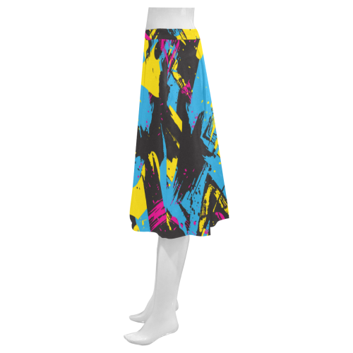 Colorful paint stokes on a black background Mnemosyne Women's Crepe Skirt (Model D16)