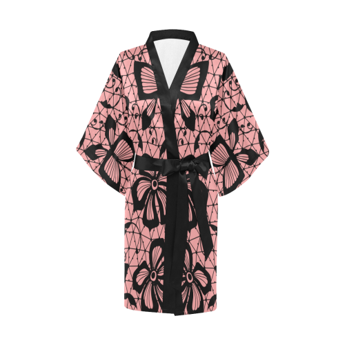 Pink lace pattern Kimono Robe