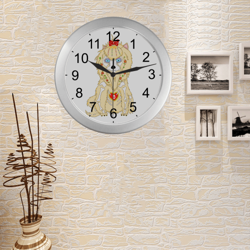 Adorable Yorkie Sugar Skull Silver Color Wall Clock