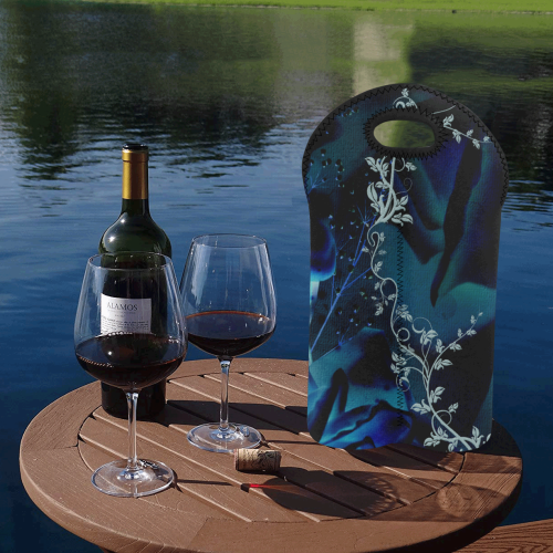 Floral design, blue colors 2-Bottle Neoprene Wine Bag