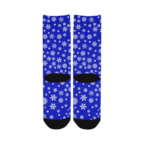 Christmas White Snowflakes on Blue Custom Socks for Women