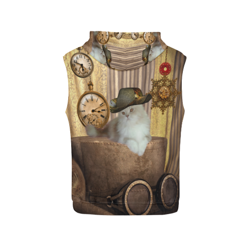 Funny steampunk cat All Over Print Sleeveless Hoodie for Men (Model H15)