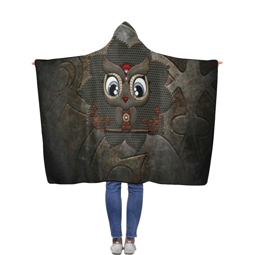 Funny steampunk owl Flannel Hooded Blanket 50''x60''