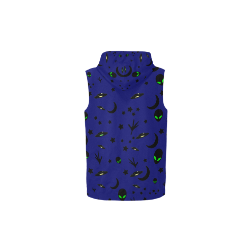 Alien Flying Saucers Stars Pattern on Blue All Over Print Sleeveless Zip Up Hoodie for Kid (Model H16)