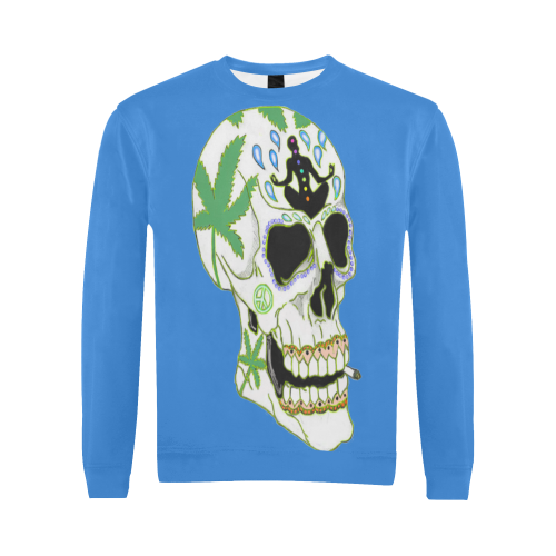 Enlightenment Sugar Skull Blue All Over Print Crewneck Sweatshirt for Men (Model H18)
