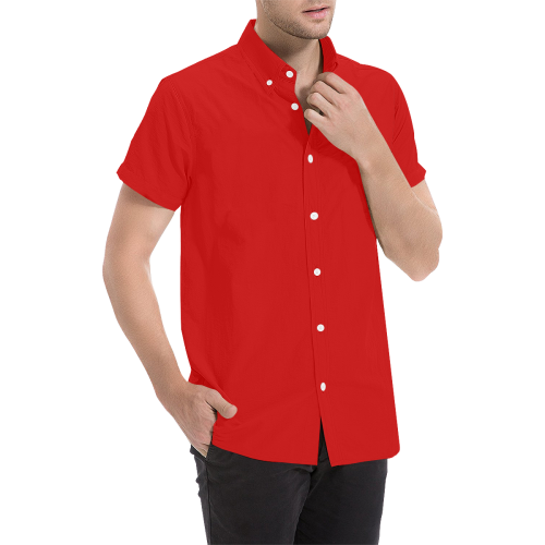 red short sleeve shirt Men's All Over Print Short Sleeve Shirt/Large Size (Model T53)
