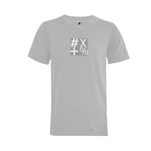 NUMBERS Collection Symbols White/Gray Men's V-Neck T-shirt (USA Size) (Model T10)