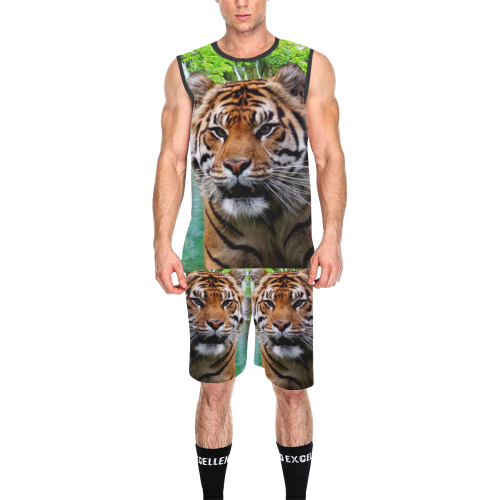 Tiger and Waterfall All Over Print Basketball Uniform