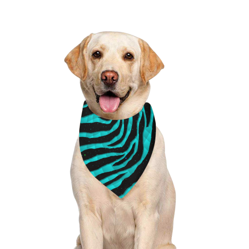 Ripped SpaceTime Stripes - Cyan Pet Dog Bandana/Large Size