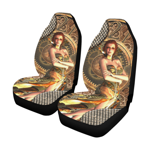 Steampunk lady with gears and clocks Car Seat Covers (Set of 2)