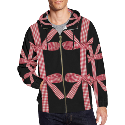 Red Gingham Christmas Bows All Over Print Full Zip Hoodie for Men/Large Size (Model H14)