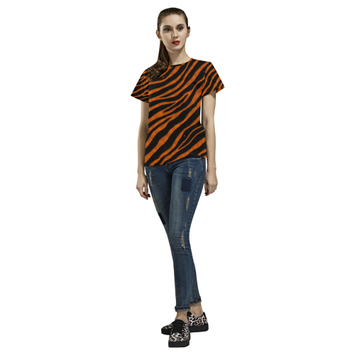 Ripped SpaceTime Stripes - Orange All Over Print T-Shirt for Women (USA Size) (Model T40)