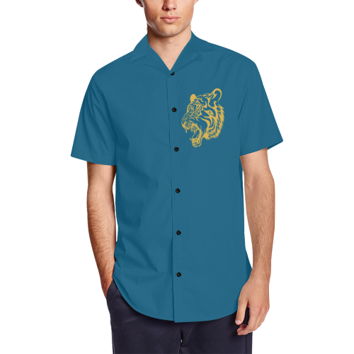 tribal tiger Men's Short Sleeve Shirt with Lapel Collar (Model T54)
