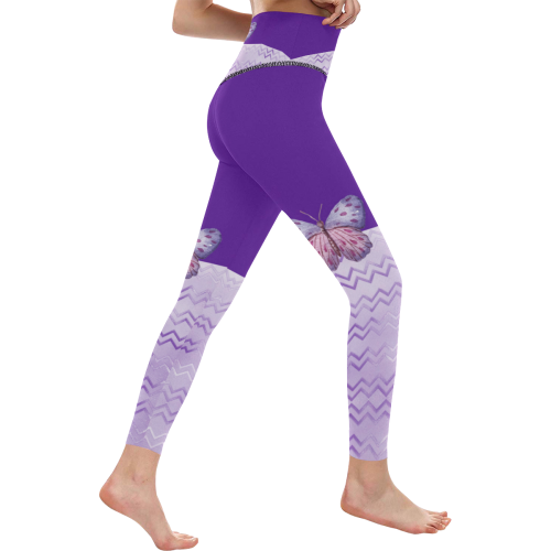 Purple Butterfly Chevron Women's All Over Print High-Waisted Leggings (Model L36)