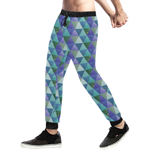 Triangle Pattern - Blue Violet Teal Green Men's All Over Print Sweatpants/Large Size (Model L11)