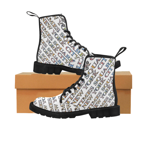 Times Square New York city color photo-filled type on white Martin Boots for Women (Black) (Model 1203H)