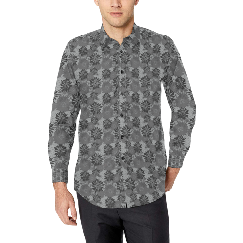 Wedding Day Grey Floral by Aleta Men's All Over Print Casual Dress Shirt (Model T61)