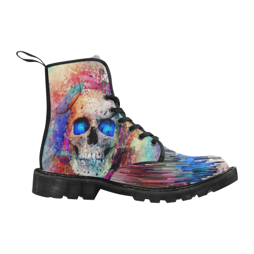 My Skull Popart by Nico Bielow Martin Boots for Women (Black) (Model 1203H)