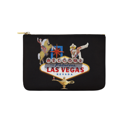 Las Vegas Welcome Sign on Black Carry-All Pouch 9.5''x6''
