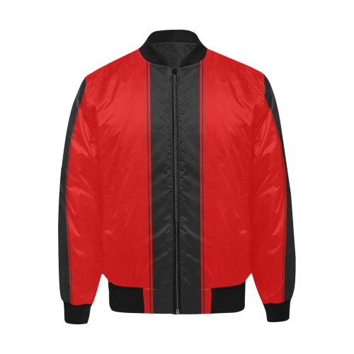 Red Racing Stripe Center Black All Over Print Quilted Bomber Jacket for Men (Model H33)