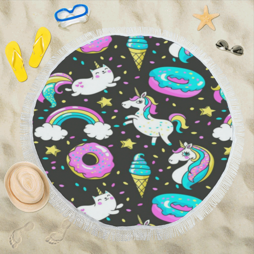 unicorn doughnuts Circular Beach Shawl 59"x 59"