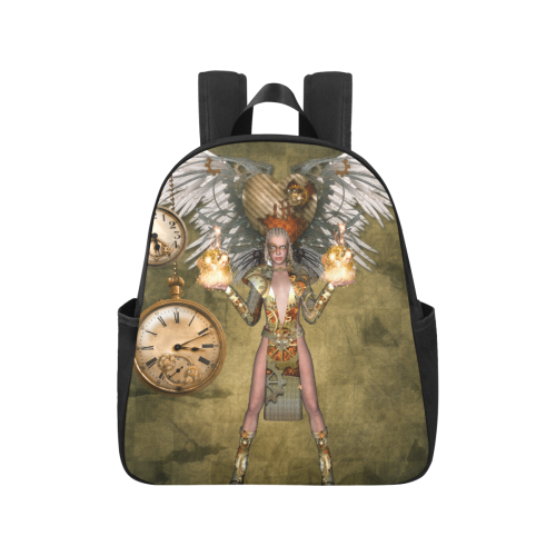 Steampunk lady with clocks and gears Multi-Pocket Fabric Backpack (Model 1684)