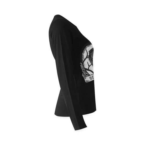 Dark Gothic Raven - EAP Nevermore Vintage Frame 2 Sunny Women's T-shirt (long-sleeve) (Model T07)